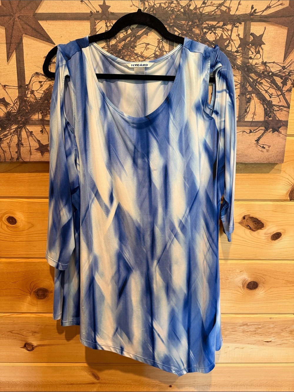 NYGARD Blue and White Tie-Dye Scoop Neck Tunic with cut outs XL